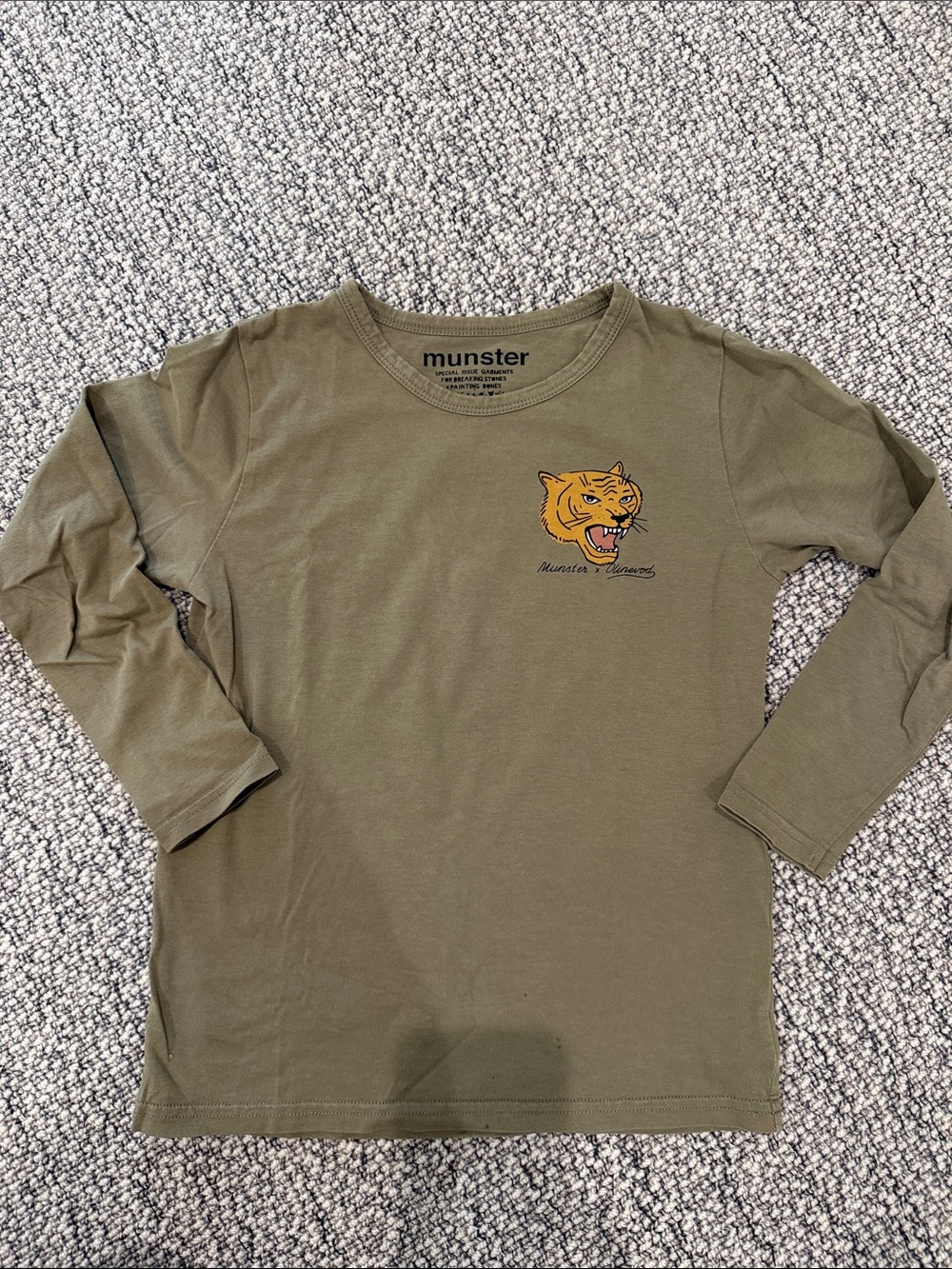 Munster Olive Long Sleeve Tee with Tiger Chest Print